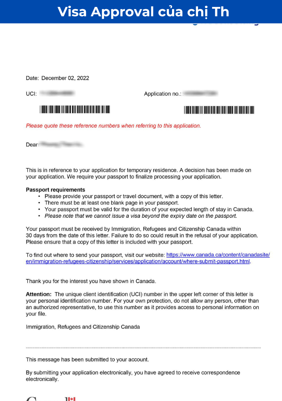 Visa Approval cua chi Thao